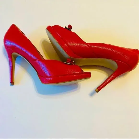 Marc-Fisher Women’s red Marsha Peep-Toe Bow Stillitoes size 8 - Picture 5 of 9
